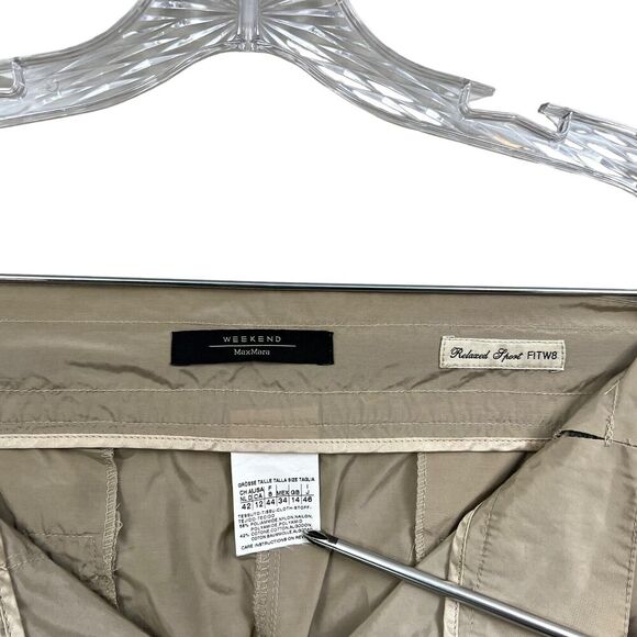 Weekend Max Mara Womens Pants Relaxed SportDrawstring Rolled Button Hem Beige W8 - Picture 5 of 7